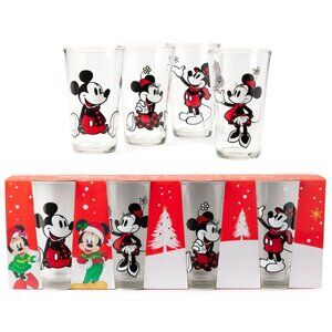 New! Mickey Mouse & Minnie Pint Glass Boxed Set of 4 Disney Cartoon